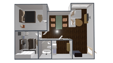 Floor plan for 2 beds, 1 bath, 900 sqft